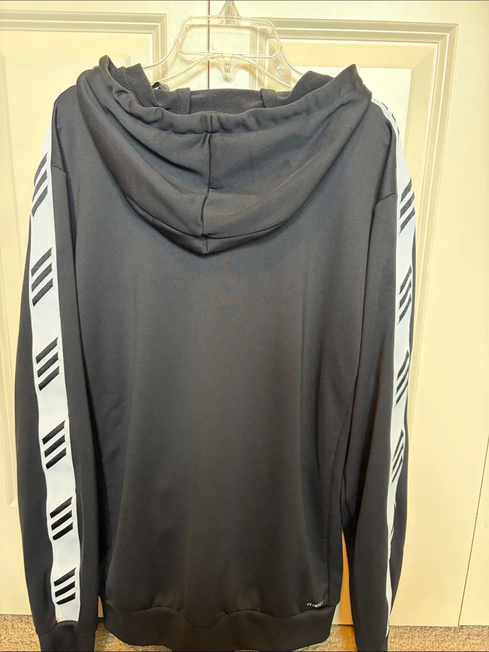 adidas Black Hooded Full-Zip Sweatshirt with White Stripes